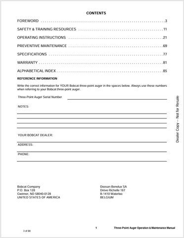 BOBCAT AUGER (6989533) OPERATION AND MAINTENANCE MANUAL PDF FILE