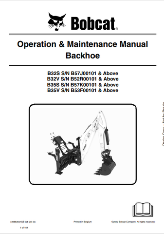 Discover the comprehensive operation and maintenance manual for BOBCAT B32S, B32V, B35S, and B35V backhoes. Download the PDF file for essential guidance.