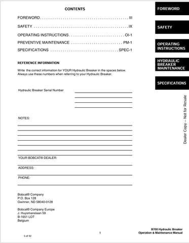 BOBCAT B700 (6901102) OPERATION AND MAINTENANCE MANUAL PDF FILE