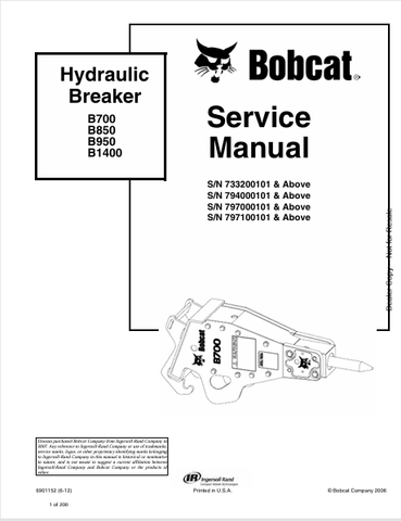 Discover the comprehensive service manual for BOBCAT B700, B850, B950, and B1400 hydraulic breakers. Download the PDF for expert guidance and maintenance tips.