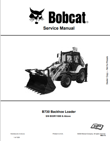  Discover the comprehensive service manual for the BOBCAT B730 Backhoe Loader (7402302). Download the PDF for expert maintenance and repair guidance.