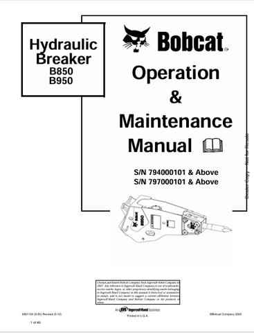 Discover the comprehensive operation and maintenance manual for BOBCAT B850 and B950 hydraulic breakers. Download the PDF file for essential insights.