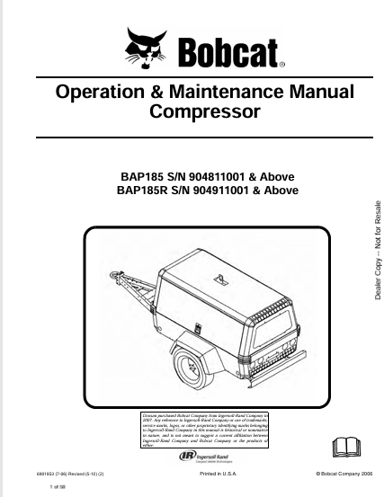 Discover the comprehensive operation and maintenance manual for the BOBCAT BAP185R and BAP185. Download the PDF file for essential insights and guidelines.