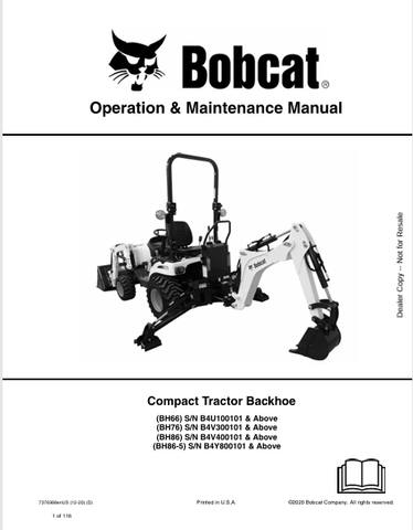 Discover the comprehensive operation and maintenance manual for BOBCAT BH66, BH76, BH86, and BH86-5 compact tractor backhoes. Download the PDF now!