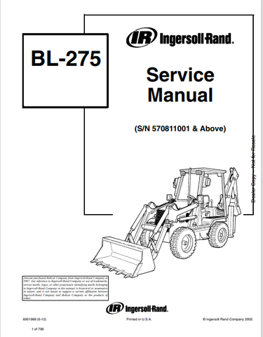 Discover the comprehensive service manual for the BOBCAT BL-275 IR from Ingersoll Rand. Download the PDF file (6901968) for expert guidance and support.