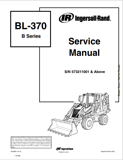 Discover the comprehensive service manual for the BOBCAT BL-370 B Series IR by Ingersoll Rand. Download the PDF file for detailed maintenance and repair guidance.