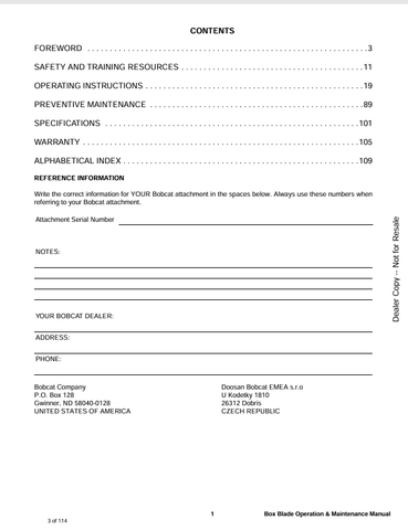 BOBCAT BOX BLADE (6901435) OPERATION AND MAINTENANCE MANUAL PDF FILE