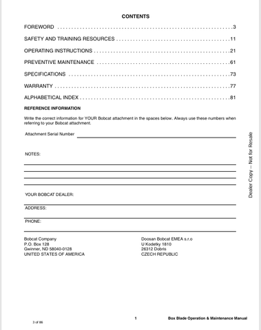 BOBCAT BOX BLADE (7361896) OPERATION AND MAINTENANCE MANUAL PDF FILE