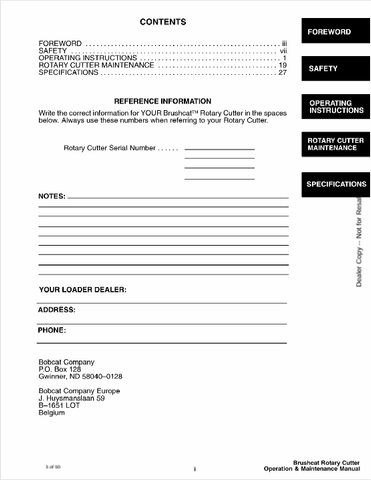 BOBCAT BRUSHCAT (6900451) OPERATION AND MAINTENANCE MANUAL PDF FILE