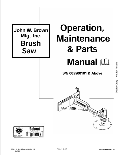 Discover the comprehensive PDF manual for Bobcat Brush Saw operation, maintenance, and parts (6682219). Ensure optimal performance and longevity of your equipment.