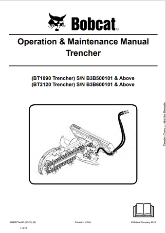 Discover the comprehensive operation and maintenance manual for BOBCAT BT1090 and BT2120 trenchers. Download the PDF for essential insights and guidance.