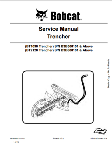 Discover the comprehensive service manual for BOBCAT BT1090 and BT2120 trenchers. Download the PDF file (6990978) for expert maintenance and repair guidance.