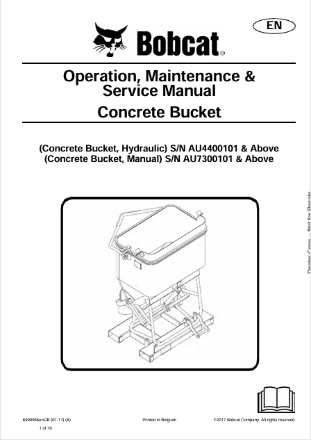  Discover the comprehensive Bobcat Concrete Bucket Operation, Maintenance & Service Manual (6990966) in PDF format. Essential for optimal performance and care.