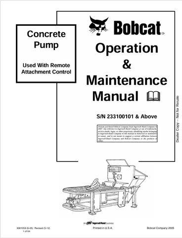 Discover the comprehensive Bobcat Concrete Pump Operation & Maintenance Manual (6901059) in PDF format. Ensure optimal performance and longevity of your equipment.