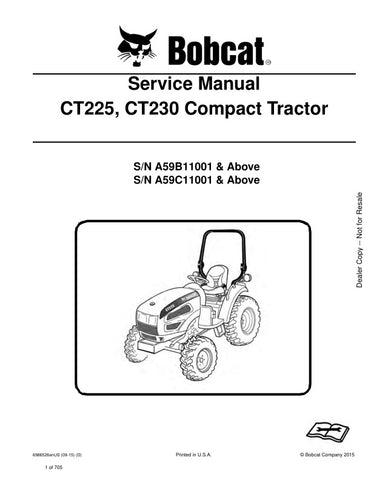 Unlock the full potential of your BOBCAT CT225 and CT230 with the comprehensive Service Manual (6986526) in PDF format, covering models A59B11001, A59C11001, and up, from 2009 to 2015. This essential guide provides detailed instructions, diagrams, and troubleshooting tips to ensure your equipment runs smoothly and efficiently. Whether you're a seasoned technician or a DIY enthusiast, this manual is your go-to resource for maintenance and repairs, helping you save time and money while keeping your machinery 