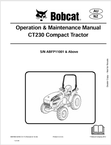 Discover the comprehensive operation and maintenance manual for the Bobcat CT230 Compact Excavator. Download the PDF file for essential insights and guidelines.