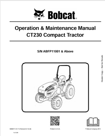 Discover the comprehensive operation and maintenance manual for the BOBCAT CT230 compact tractor. Download the PDF file for essential guidelines and tips.