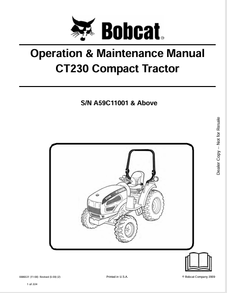 Discover the comprehensive operation and maintenance manual for the BOBCAT CT230 compact tractor. Download the PDF file for essential guidelines and tips.