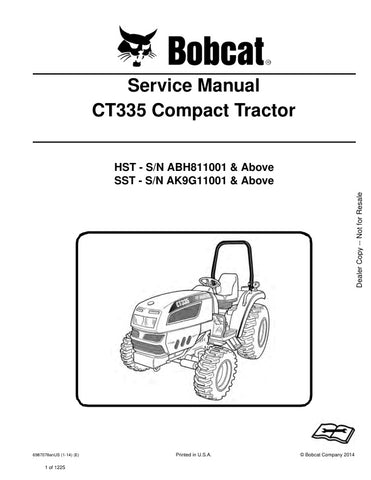 Unlock the full potential of your BOBCAT CT335 Tractor with the comprehensive Service Manual (Part No. 6987078). This PDF file, covering models ABH811001, AK9G11001, and up, provides detailed instructions, diagrams, and troubleshooting tips to ensure your tractor operates at peak performance. Whether you're performing routine maintenance or tackling repairs, this manual is an essential resource for both novice and experienced operators. Invest in your equipment's longevity and efficiency today!