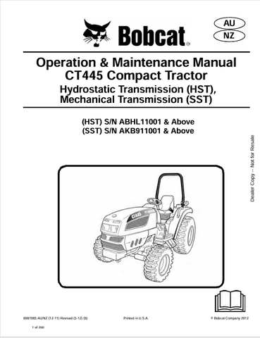 Discover the comprehensive operation and maintenance manual for the BOBCAT CT445 compact tractor. Download the PDF file for essential guidelines and tips