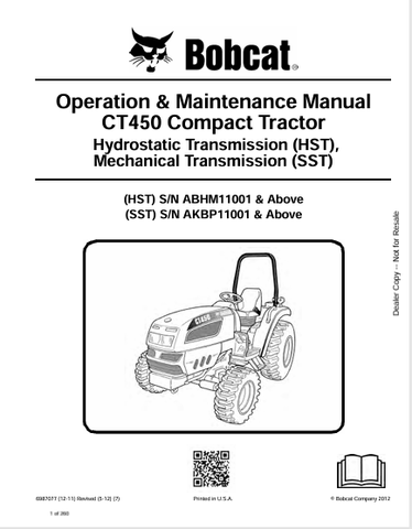 Discover the comprehensive BOBCAT CT450 Compact Tractor Operation & Maintenance Manual (6987077) in PDF format. Essential for efficient tractor management.