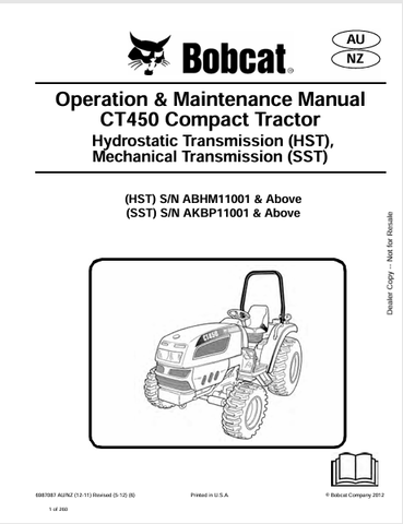 Discover the comprehensive BOBCAT CT450 Compact Tractor Operation & Maintenance Manual (6987087) in PDF format. Essential for optimal performance and care.