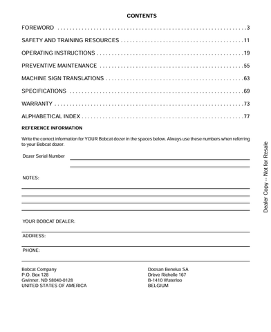 BOBCAT DOZER 96 (6903167) OPERATION AND MAINTENANCE MANUAL PDF FILE