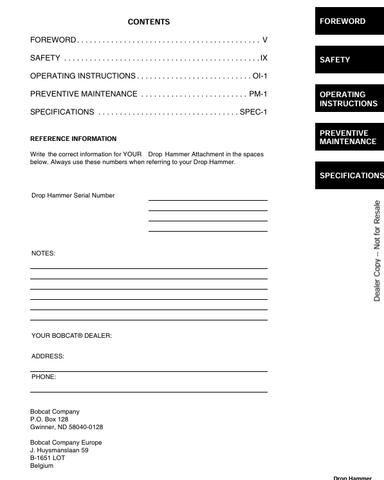 BOBCAT DROP HAMMER (6902719) OPERATION & MAINTENANCE MANUAL PDF FILE