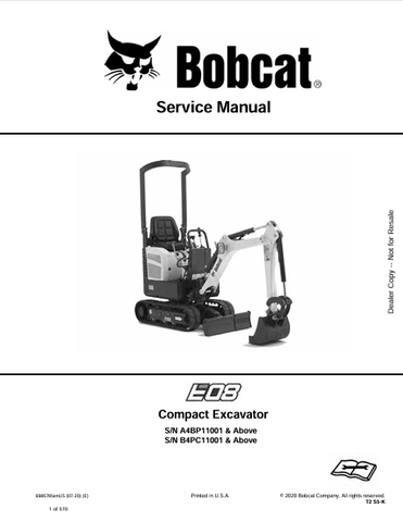 Discover the comprehensive service manual for the BOBCAT E08 Compact Excavator (6986785). Download the PDF for expert maintenance and repair guidance