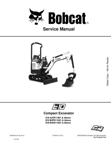 Unlock the full potential of your BOBCAT E10 with the comprehensive Service Manual (6986788) designed for models A33P11001, B4PD11001, and B4K911001 & UP. This PDF file, updated as of August 2020, provides detailed instructions, diagrams, and troubleshooting tips to ensure your equipment runs smoothly and efficiently. Whether you're a seasoned technician or a DIY enthusiast, this manual is an essential resource for maintaining and servicing your BOBCAT E10, helping you save time and money on repairs. Don't 