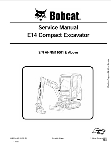 Discover the comprehensive service manual for the BOBCAT E14 Compact Excavator (6989421). Download the PDF for expert maintenance and repair guidance.