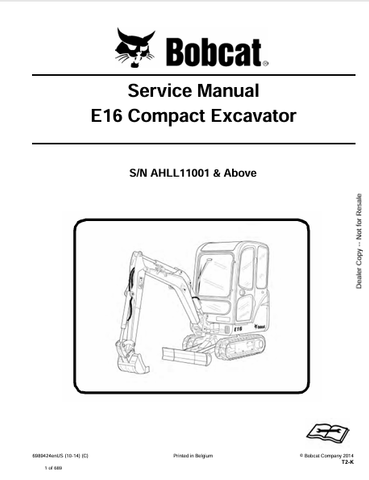 Discover the comprehensive service manual for the BOBCAT E16 Compact Excavator (6989424). Download the PDF for expert maintenance and repair guidance.