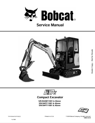 Discover the comprehensive service manual for the BOBCAT E17Z Compact Excavator (7314142). Download the PDF for essential maintenance and repair guidance.