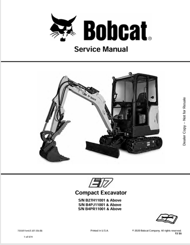 Discover the comprehensive service manual for the BOBCAT E17 Compact Excavator (7255011). Download the PDF for expert maintenance and repair guidance.