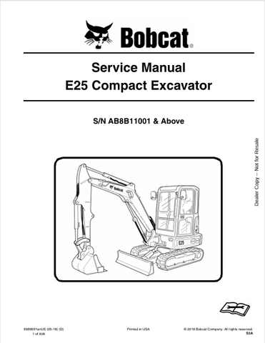 Discover the comprehensive service manual for the BOBCAT E25 Compact Excavator (6989691). Download the PDF for essential maintenance and repair guidance.