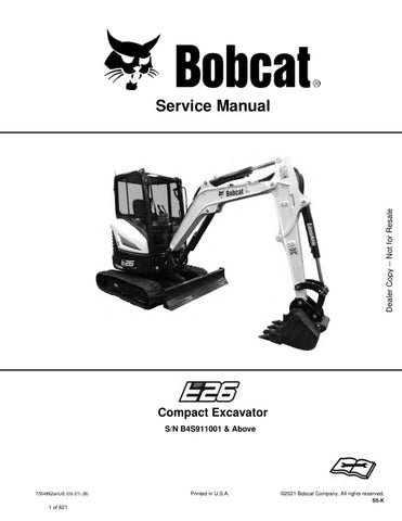 Unlock the full potential of your BOBCAT E26 with the comprehensive Service Manual (7354962) designed for models B4S911001 and up. This PDF file, updated as of March 2021, provides detailed insights into maintenance, troubleshooting, and repair procedures, ensuring your equipment operates at peak performance. With easy navigation and clear illustrations, this manual is an essential resource for both professionals and DIY enthusiasts, helping you save time and money on repairs while extending the lifespan of