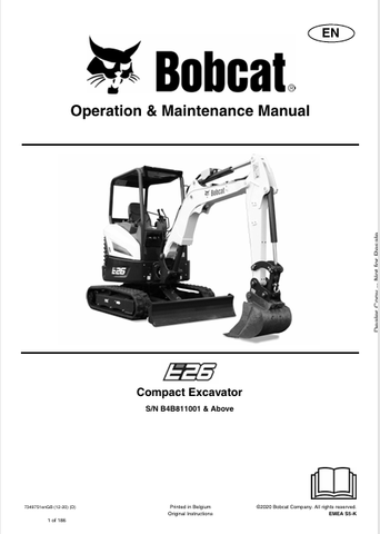 Discover the comprehensive operation and maintenance manual for the Bobcat E26 Compact Excavator. Download the PDF file for essential insights and guidelines.