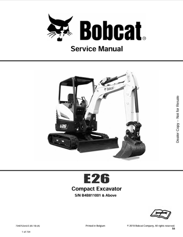 Discover the comprehensive service manual for the BOBCAT E26 Compact Excavator (7348752). Download the PDF for expert maintenance and repair guidance.