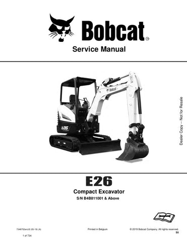 Enhance your maintenance capabilities with the BOBCAT E26 Excavator Service Manual (B4B811001 & UP, 7348752). This comprehensive PDF file, covering models from 2005 to 2019, provides detailed insights into repair procedures, troubleshooting tips, and maintenance guidelines. With easy navigation and clear illustrations, this manual is an essential resource for ensuring your excavator operates at peak performance, saving you time and money on repairs. Invest in your equipment's longevity and efficiency today!