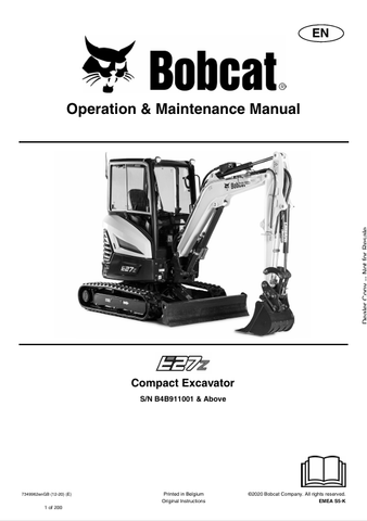  Discover the comprehensive operation and maintenance manual for the Bobcat E27Z Compact Excavator. Download the PDF file for essential insights and guidelines.