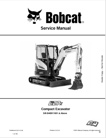  Discover the comprehensive service manual for the BOBCAT E27Z Compact Excavator (7349963). Download the PDF for expert maintenance and repair guidance.