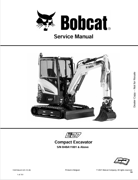  Discover the comprehensive service manual for the BOBCAT E27 Compact Excavator (7349758). Download the PDF for essential maintenance and repair guidance.