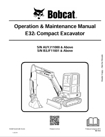 Discover the comprehensive operation and maintenance manual for the Bobcat E32i Compact Excavator. Download the PDF file for essential insights and guidelines.