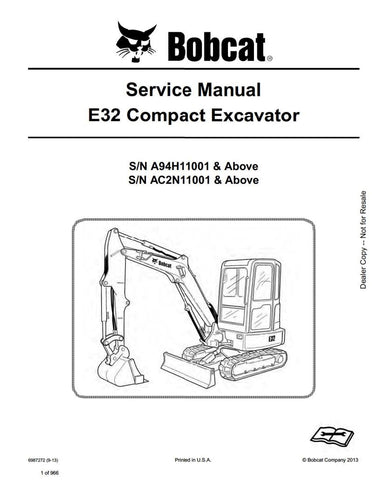 Unlock the full potential of your BOBCAT E32 Compact Excavator with the comprehensive service manual (6987272) designed for models A94H11001, AC2N11001, and up. This PDF file is an essential resource for maintenance and repair, providing detailed diagrams, troubleshooting tips, and step-by-step instructions to keep your equipment running smoothly. Ensure optimal performance and longevity of your excavator with this invaluable guide, perfect for both seasoned professionals and DIY enthusiasts. Don't miss out