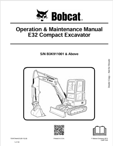  Discover the comprehensive operation and maintenance manual for the Bobcat E32 Compact Excavator (7254734). Download the PDF for essential insights and guidelines.