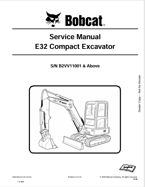  Discover the comprehensive service manual for the BOBCAT E32 Compact Excavator (6990708). Download the PDF for expert maintenance and repair guidance.