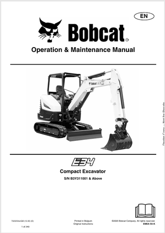 Discover the comprehensive operation and maintenance manual for the Bobcat E34 Compact Excavator. Download the PDF file (7323254) for essential insights.