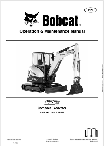 Discover the comprehensive operation and maintenance manual for the Bobcat E35Z Compact Excavator. Download the PDF file (7323256) for essential insights.