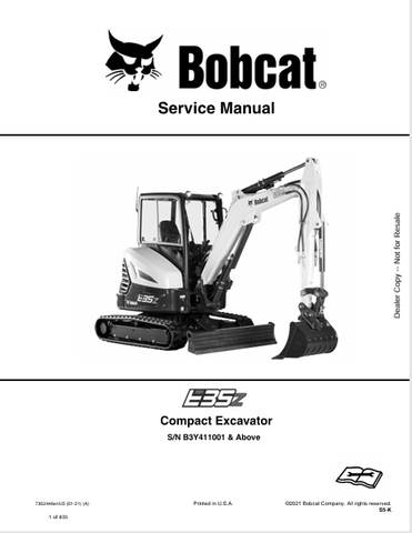 Discover the comprehensive service manual for the BOBCAT E35Z Compact Excavator (7362448). Download the PDF for expert maintenance and repair guidance.