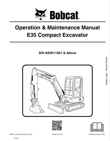 Discover the comprehensive operation and maintenance manual for the Bobcat E35 Compact Excavator. Download the PDF file for essential insights and guidelines.